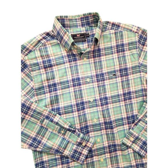 Vineyard Vines 'Classic Fit Tucker' shirt men medium plaid LS Poly button up - Picture 1 of 7